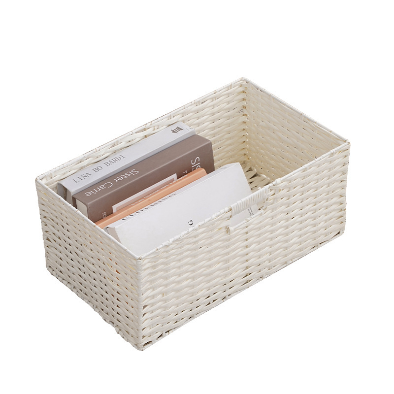 Cesta de almacenamiento de escritorio de oficina Cesta de almacenamiento tejida de ratán de imitación Libros y revistas Cesta de almacenamiento de acabado de escritorio Suministro