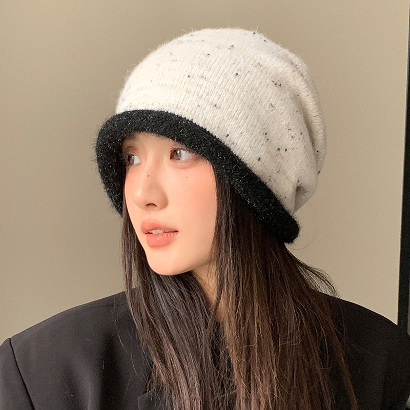 秋冬护耳保暖包头帽子女款大头围显脸小堆堆帽韩系拼色百搭针织帽|undefined