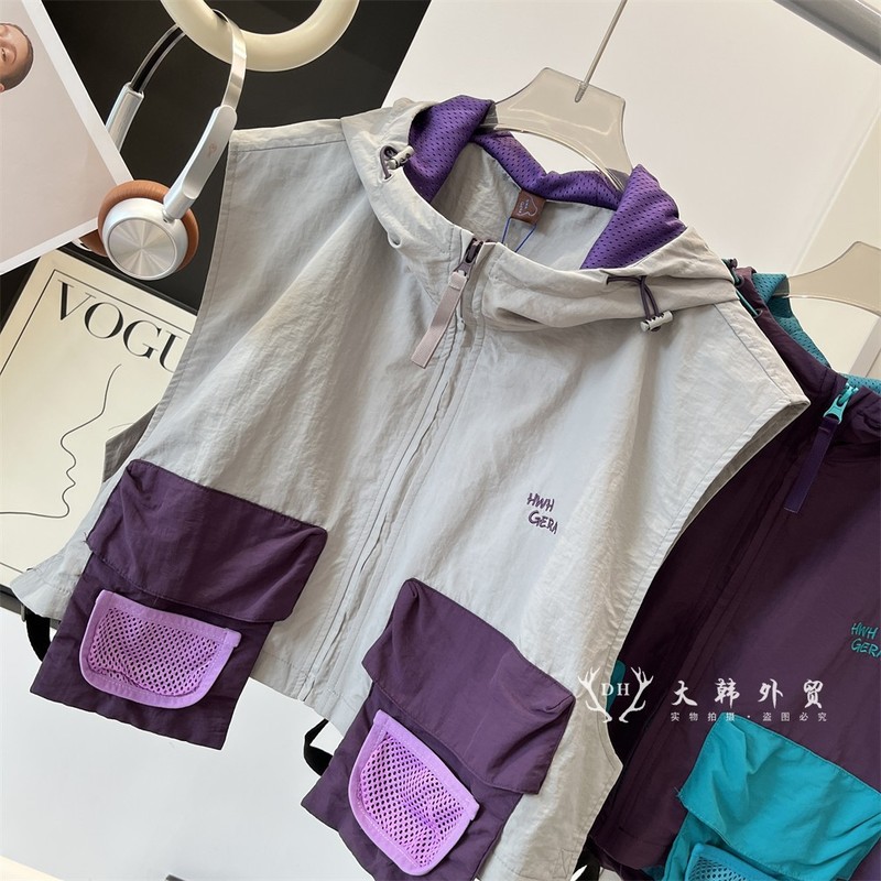 男女情侣款秋季户外撞色背心徒步登山连帽无袖坎肩马甲 9159|undefined