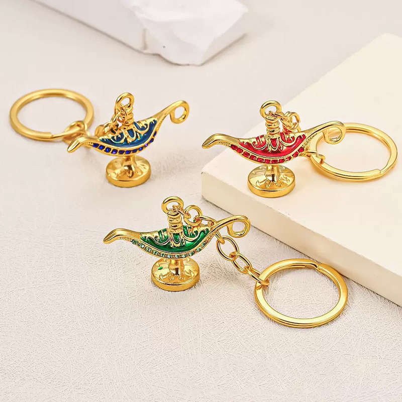 Cross-Border Aladdin's Magic Lamp Crafts, Zinc Alloy Gold-Plated Keychain, Creative Ornament, Wishing Lamp, Palace Banquet