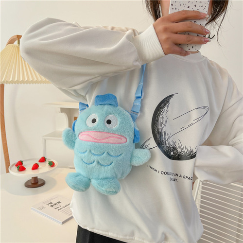  New Cute Plush Cartoon Bag with Personalized Little Fish Character Shoulder Crossbody Bag for Girls