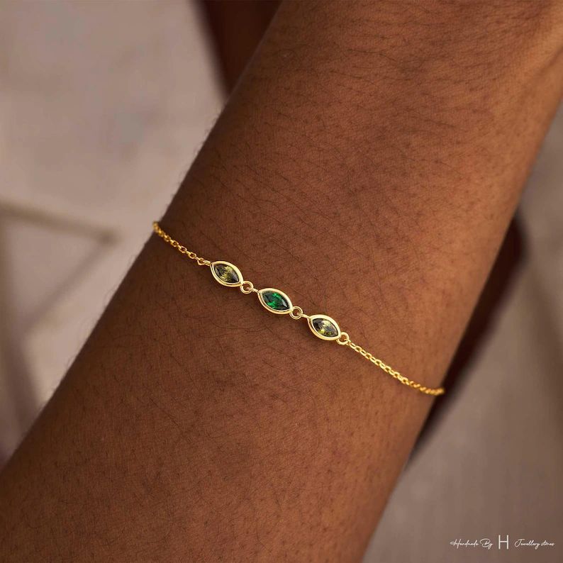 Cross-Border European and American Chain Raw Emerald Bracelet for Women, Cool Style, Niche Design, Light Luxury, High-End Bracelet, Simple