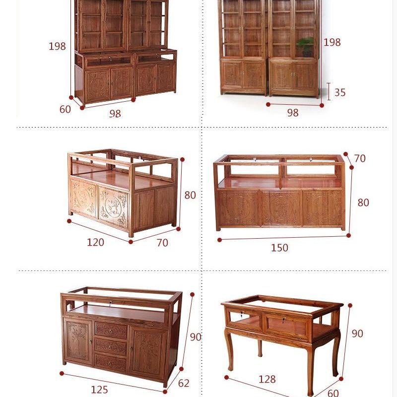 实木雕花珠宝展示柜饰品柜台玻璃柜玉石手机柜转角柜货架烟酒柜