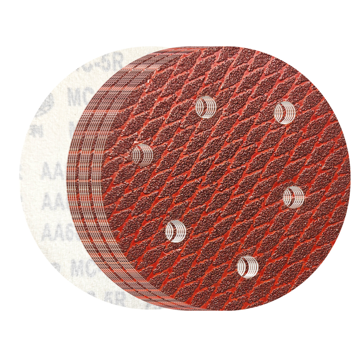 跨境菱形砂纸红色砂布6寸6孔菱形金属木制品强劲打磨抛光植绒砂片