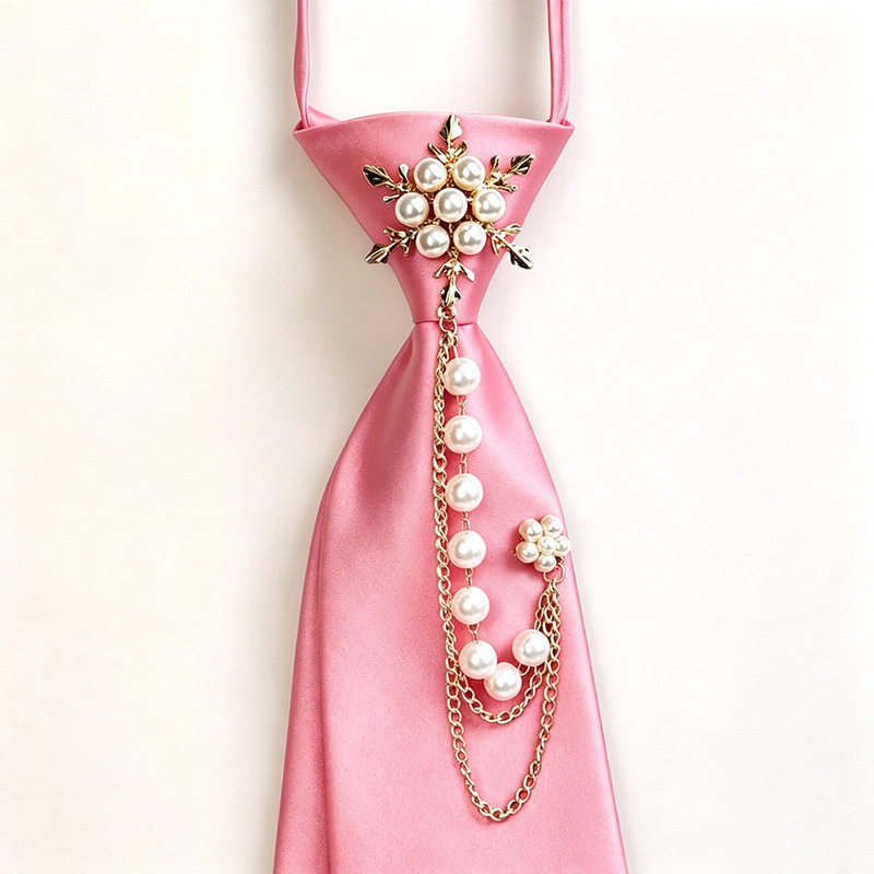 Light Luxury Pearl Tassel Tie, Striped Lazy No-Tie Japanese Style Academy Tie, Women's Jk Uniform Shirt Accessory