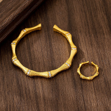 跨境越南沙金手镯潮流设计镶锆拉丝竹节戒指女百搭宫廷风饰品厂家