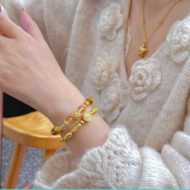 傾盡年華轉運招米天然黃水晶虎眼石手串女情人節禮物閨蜜手鍊手飾