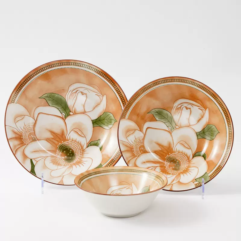 山茶花碗碟盘18件套装家用陶瓷餐具盘子斗碗饭碗精致陶瓷餐具套装