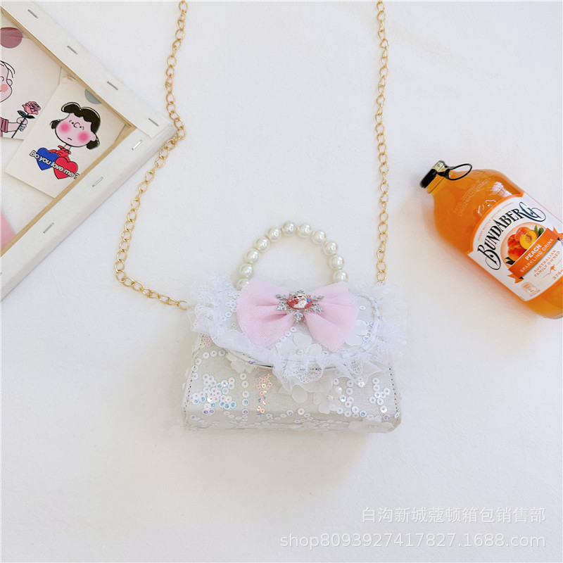 Bolsos infantiles, bolsos de moda princesa de perlas, bolsos de cambio de chicas lindas, bolsos de hombro de encaje