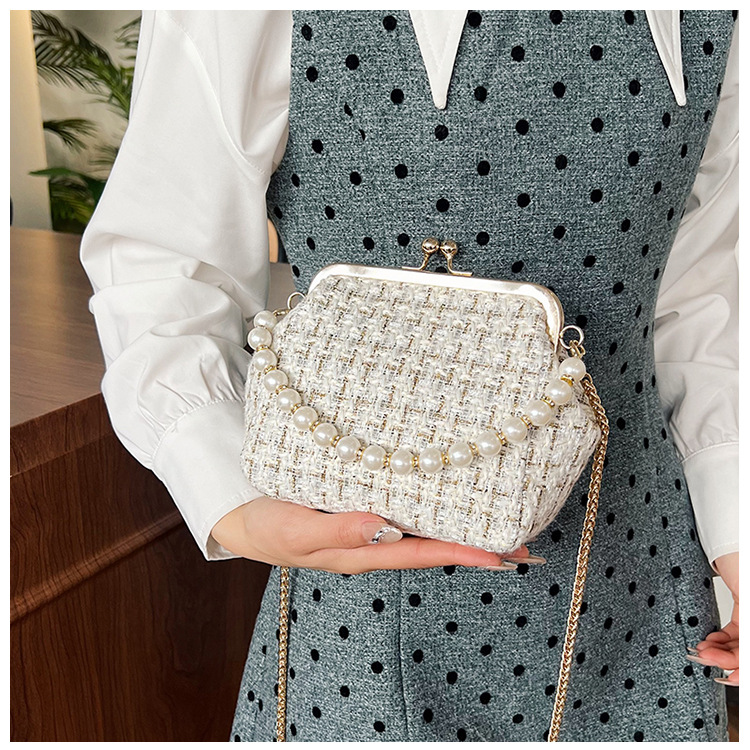 Cross-border texture checkered small bag for women's autumn 2024 new trendy and fashionable knitted chain crossbody bag, shell bag undefined