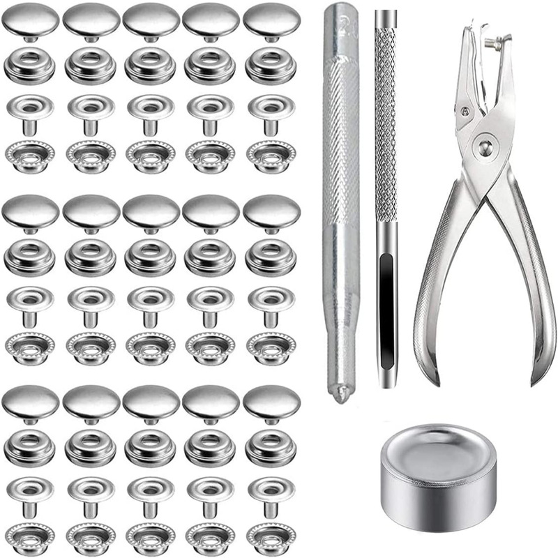 Cross-Border 200Pcs Stainless Steel Large White Buckle Tarpaulin Clothes Hidden Button Metal Four-Button Installation Tool Set