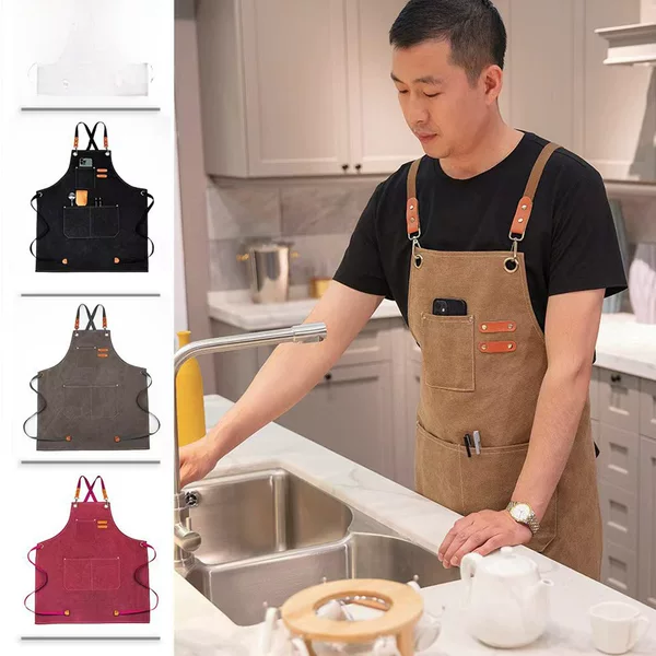 Waterproof and Oil-Proof Canvas Aprons Wholesale for Home Kitchen, Coffee Shop, Gardening, Denim Workwear, Cross-Border Aprons