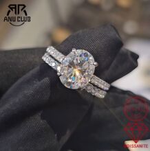 跨境专供3克拉鸽子蛋925银莫桑石戒指叠戴排戒女engagement rings
