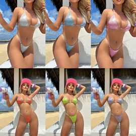 2025欧美新款跨境性感丁字分体亮晶晶比基尼bikini 跨境外贸