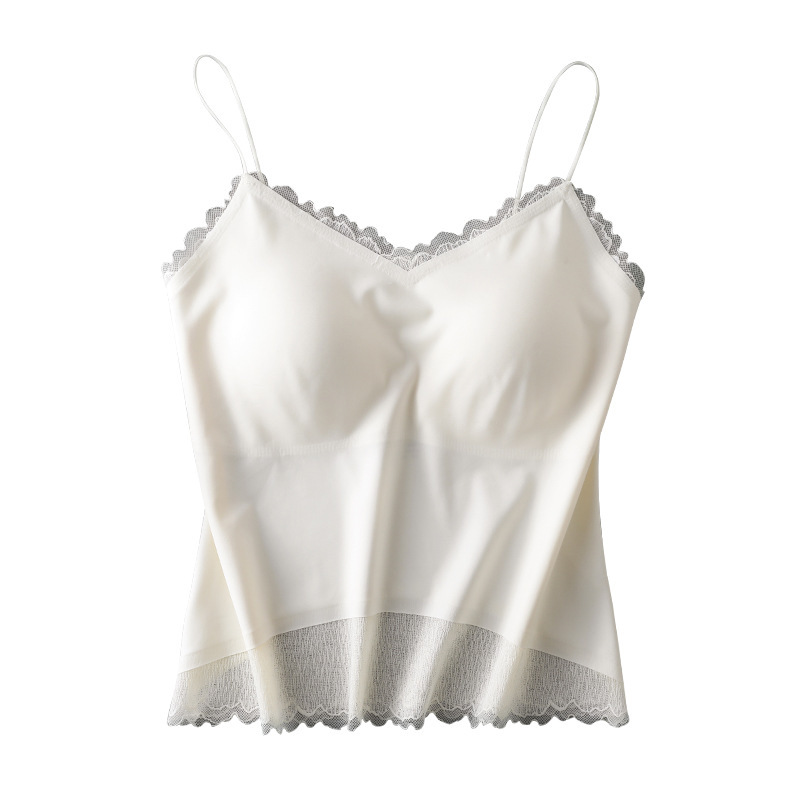 Thin Silk Breathable Chest Camisole Vest Women's Beautiful Back Non-Marching Fit Mulberry Silk Lace V-neck Top