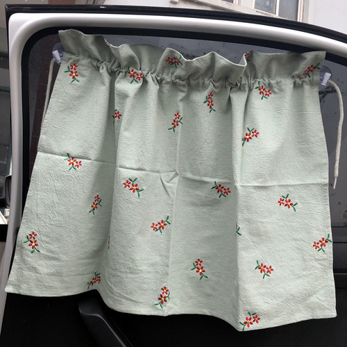 Korean laonmanman car curtain cotton embroidery sunshade light blocking suction cup ins pastoral style cherry olive