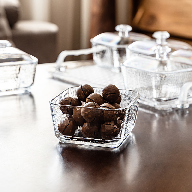 Luz de lujo de alta calidad cubierta de cinta de vidrio refrigerio plato de frutas plato de postres casero sala de estar fruta seca plato de bocadillos