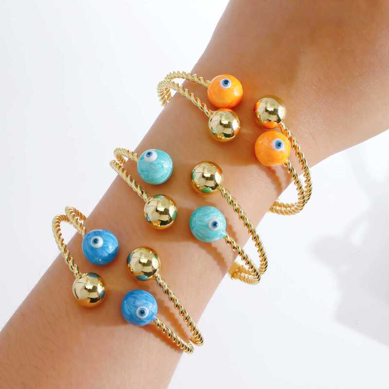 Devil's Eye Enamel Oil Drop Open Bracelet Three-Dimensional Round Evil Eye Design Birthday Gift for Couples and Besties