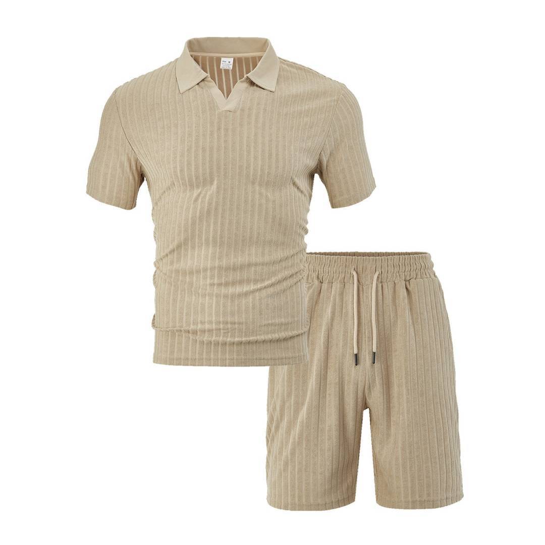 Nuevo transfronterizo de Europa y Estados Unidos para hombres verano nuevo tipo de piel transpirable tela jacquard rectas con solapa juego deportivo casual image 6
