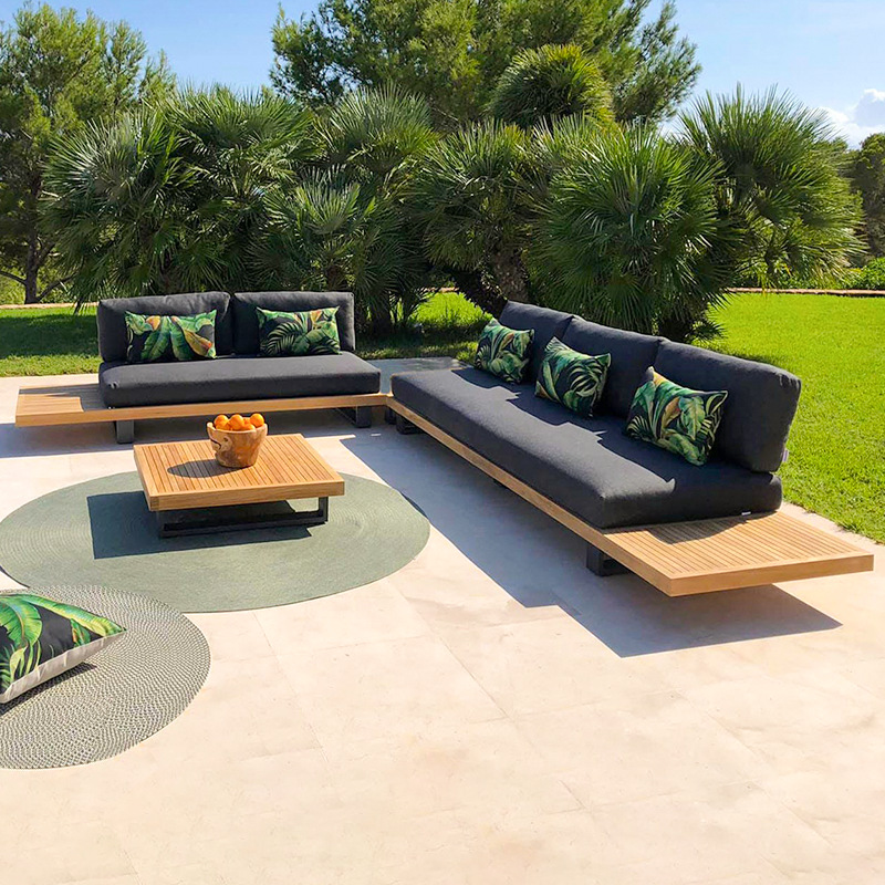 Sofá de exterior para patio, villa, B&B, hotel, muebles de madera maciza para terraza, jardín, resistente a la lluvia, protección solar, anticorrosión, madera de teca