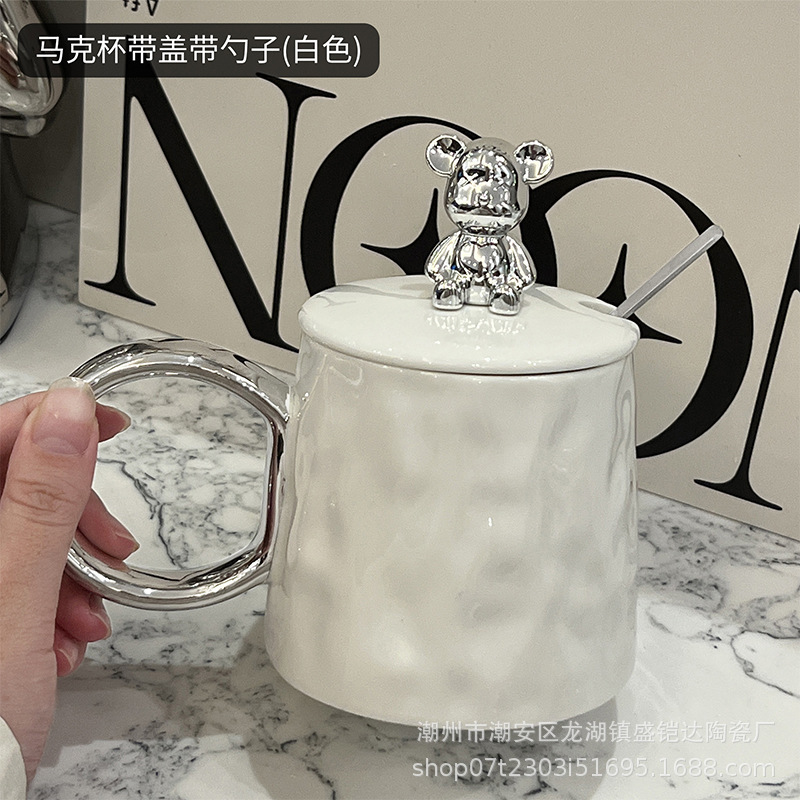 インスタ风高级軽豪華セラミックカップ高颜値マグカップ盖付きスプーンオフィスコーヒーカップ高级感ギフト|undefined