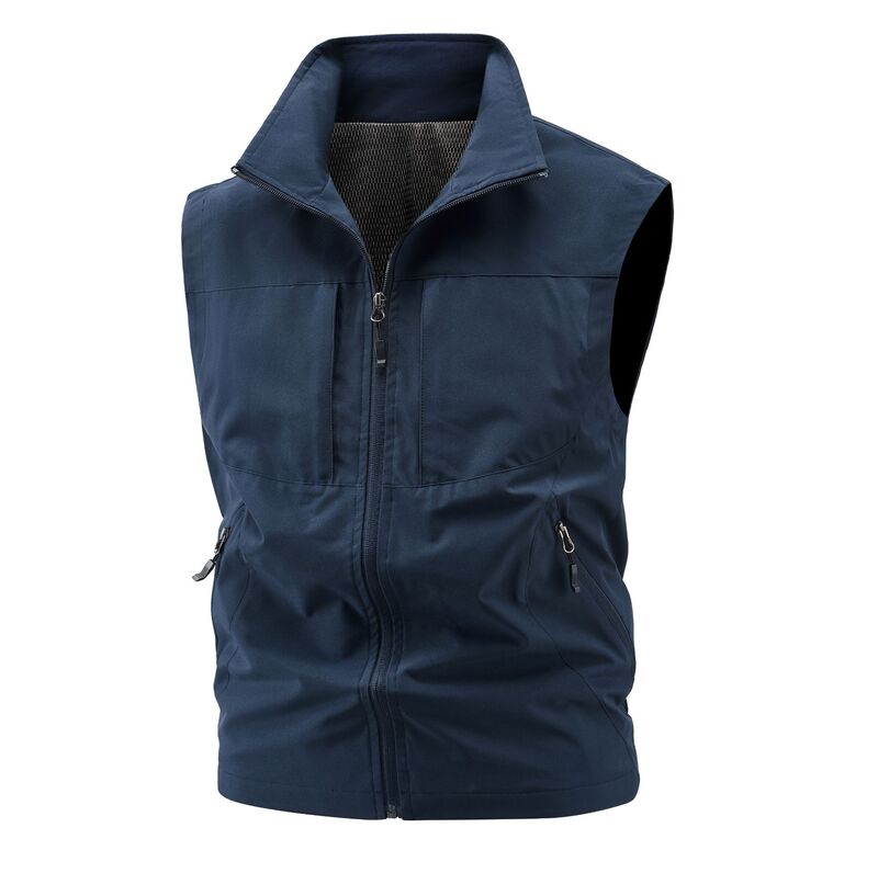 Cross-border wholesale vest men's casual stand collar outdoor vest waistcoat middle-aged men's fishing vest can be printed LOGO