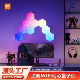 跨境涂鸦LED量子灯智能奇光板RGB幻彩电竞房氛围灯DIY拼接蜂巢灯