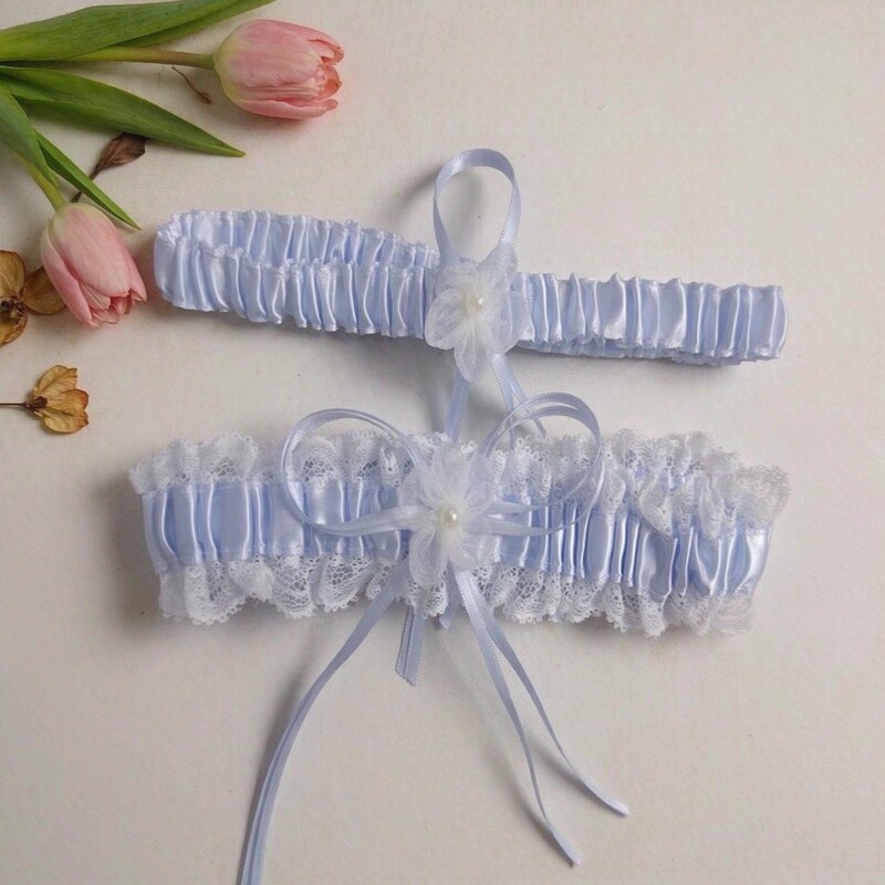 European and American bridal lace garter, bow and flower decorative leg ring, wedding accessory garter set in blue