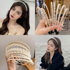 Trendy Pearl Wide Headband, Korean-style Washable Rhinestone Hairband with Bow, Braided Ribbon Design, Retro Hair Tie, and Fairy-like Hair Accessories