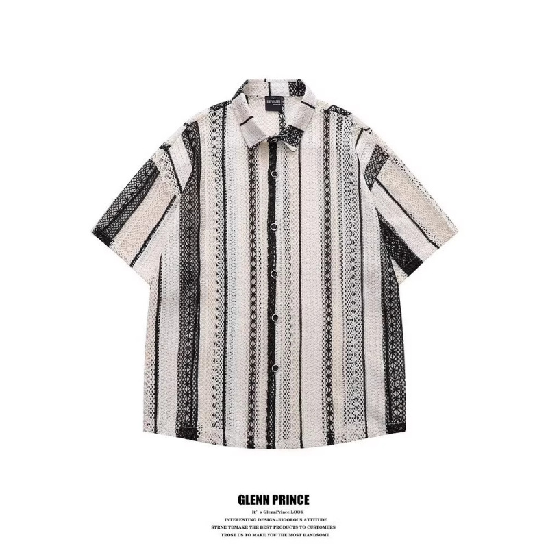 Island Vacation Outfit: Hollow-Out Short-Sleeve Shirt for Men, Summer Thin Breathable Half-Sleeve Shirt, American-Style Design Jacket Island Vacation Outfit: Hollow-Out Short-Sleeve Shirt for Men, Summer Thin Breathable Half-Sleeve Shirt, American-Style Design Jacket