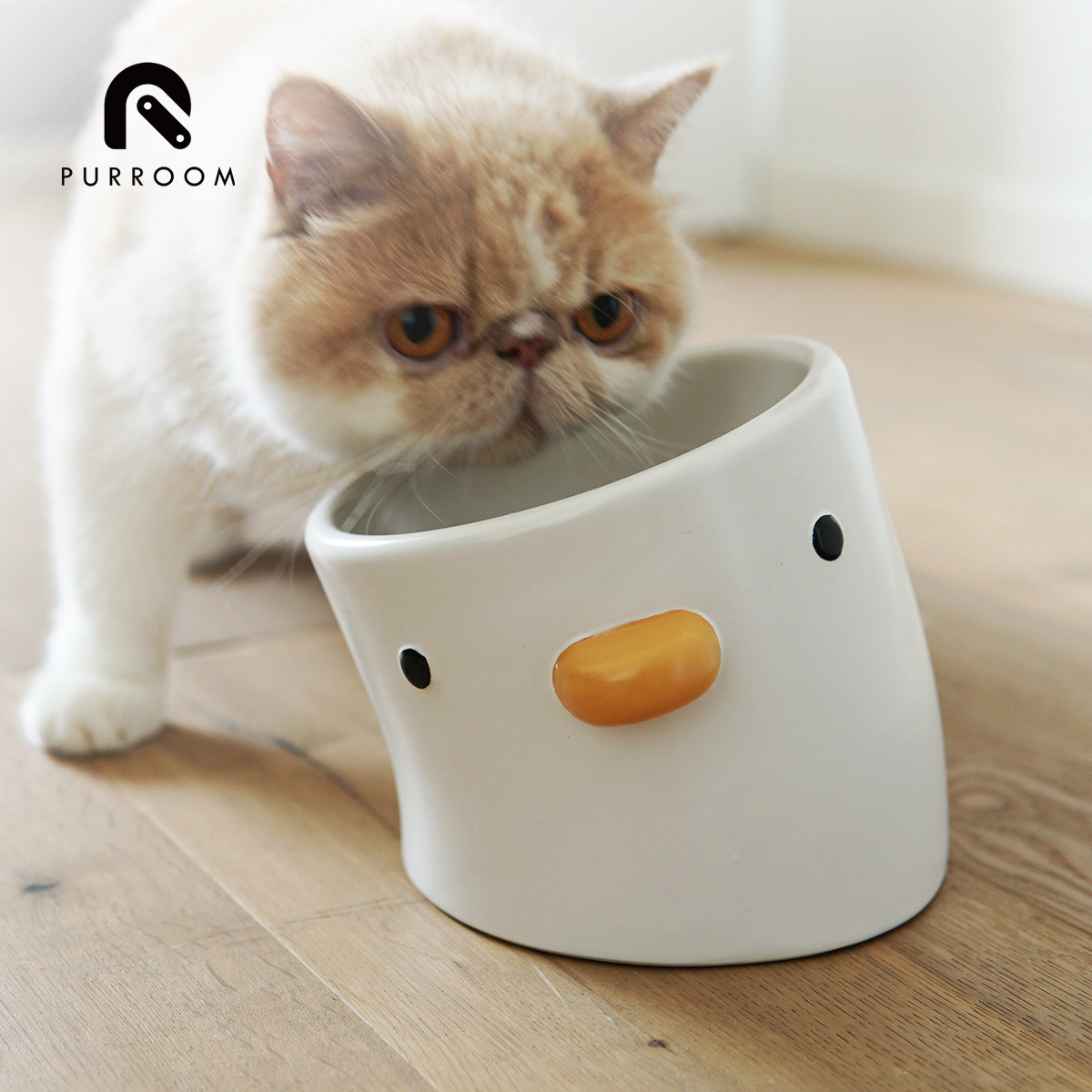 PURROOM陶瓷小鸡猫碗斜口加高预防黑下巴食盆保护颈椎防打翻|ru