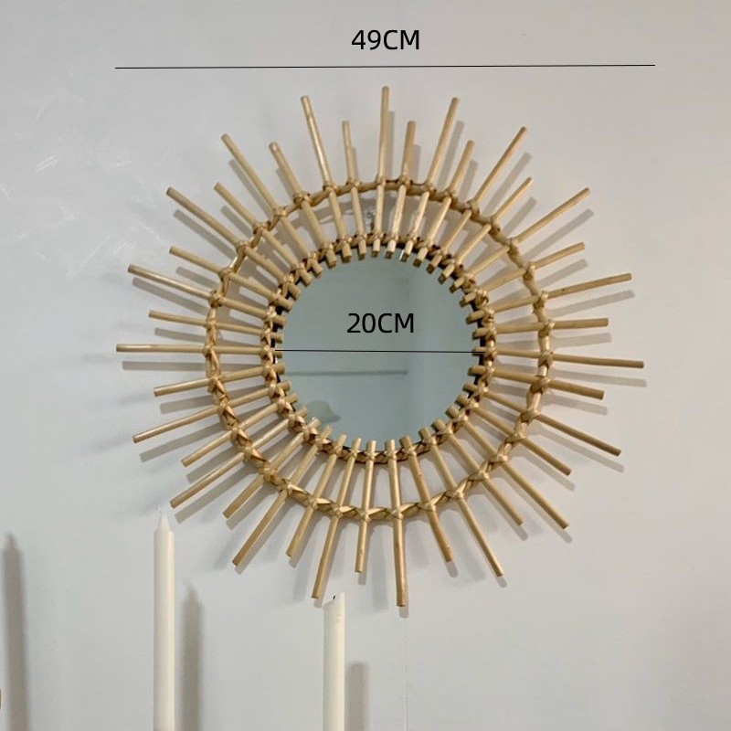 Cuerda de cáñamo retro espejo redondo artístico nórdico cama y desayuno cuarto de baño colgante de pared fotografía de celebridades Internet vestidor belleza espejo