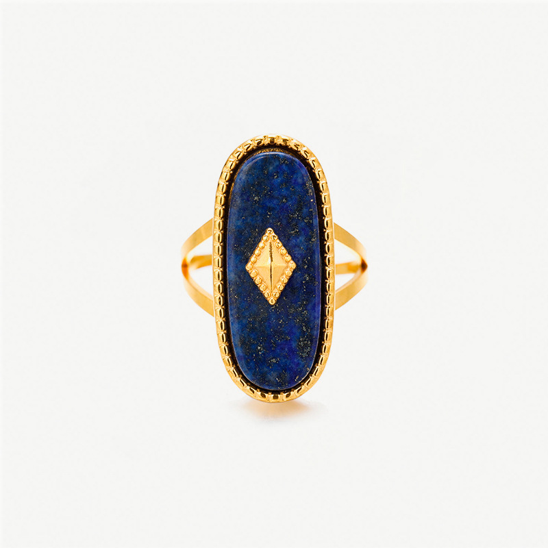 TENA tendencia europea y americana en el anillo abierto de 18 quilates conchas de oro lapis lazuli verde dongling moda joyería de acero de titanio
