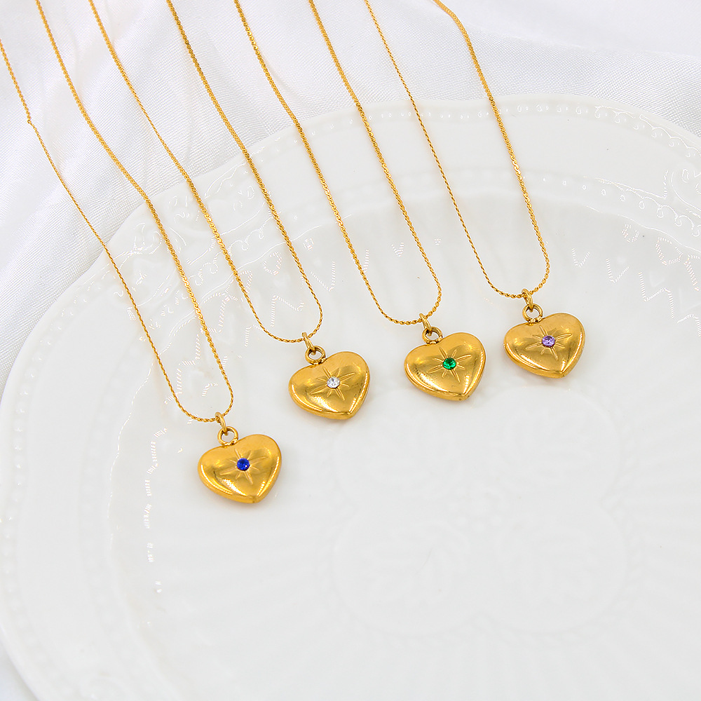 Fashion Heart Shape Stainless Steel Plating Zircon Pendant Necklace 1 Pair