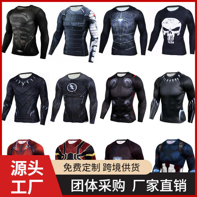 Factory Direct Supply Men's T-Shirt Long-Sleeved Men's High-Elastic Bodysuit Flat Cloth 3D Digital Printing T-Shirt
