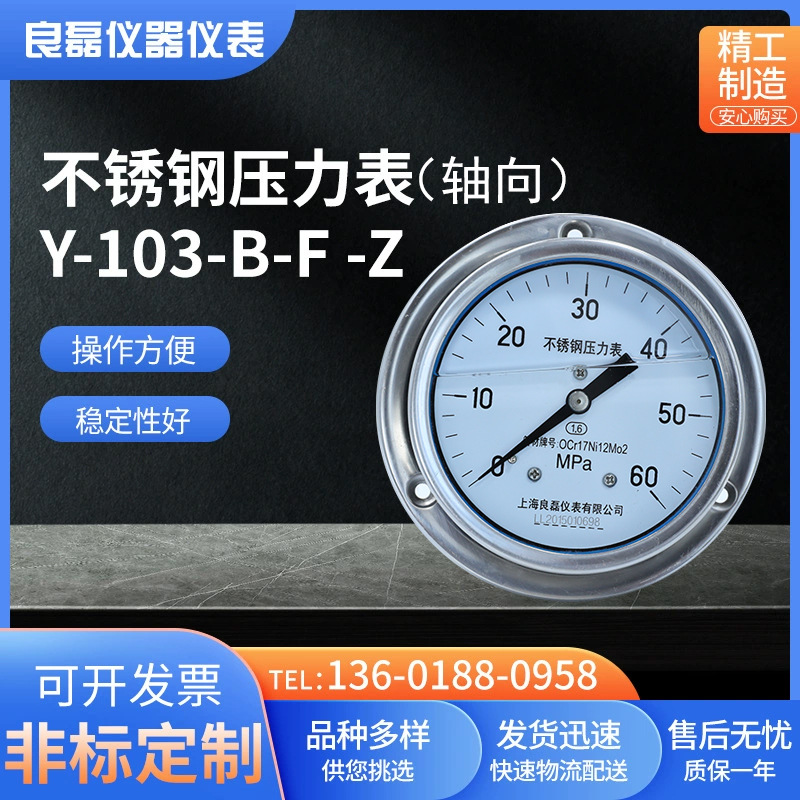 Y103BFZ不锈钢压力表轴向带边304氨用弹簧管表1.6级真空压力表