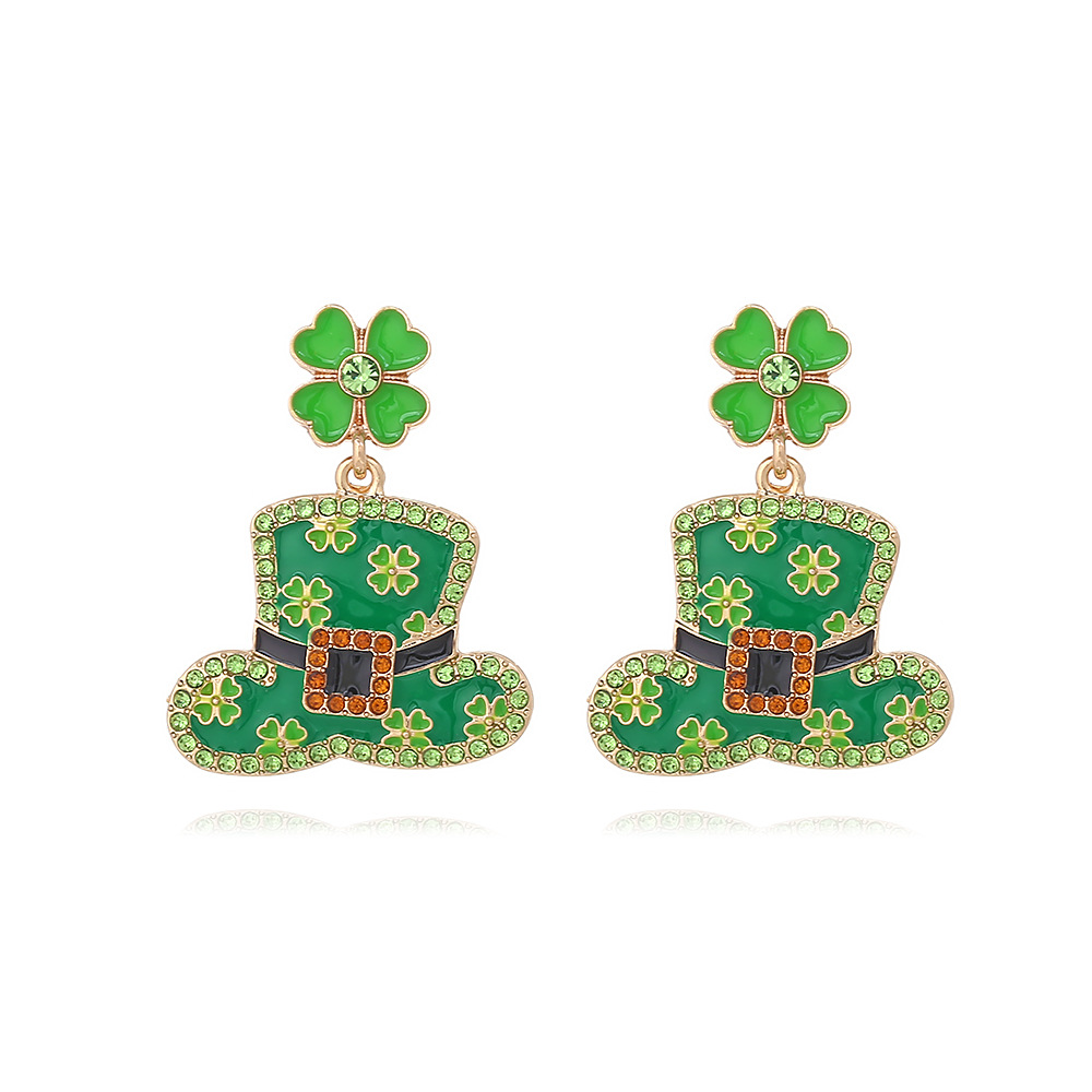 1 Pair Cartoon Style Four Leaf Clover Enamel Alloy Rhinestones Drop Earrings display picture 2