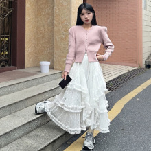 ~白色蕾丝半身裙女秋冬新款a字纱裙甜美公主蓬蓬蛋糕长裙