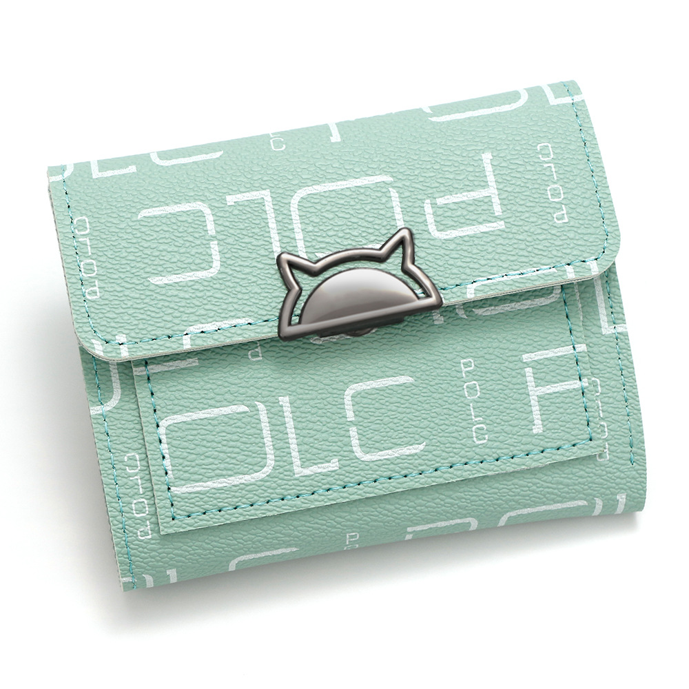 Cartera corta impresa de letras de moda europea y americana, bolso de tarjetas portátil pequeño de tres plegables, bolso de cambio, bolso de mano de mujer