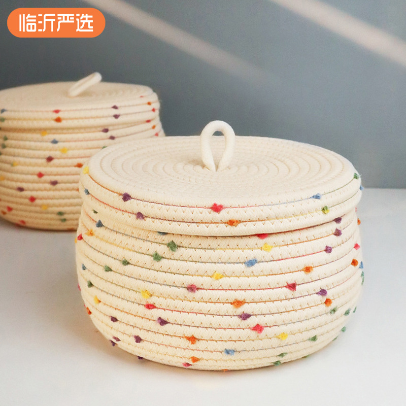 Canasta de almacenamiento de hilo de algodón merienda de escritorio canasta de almacenamiento de juguete con tapa caja de almacenamiento de ropa interior cesta de almacenamiento de organización de llaves