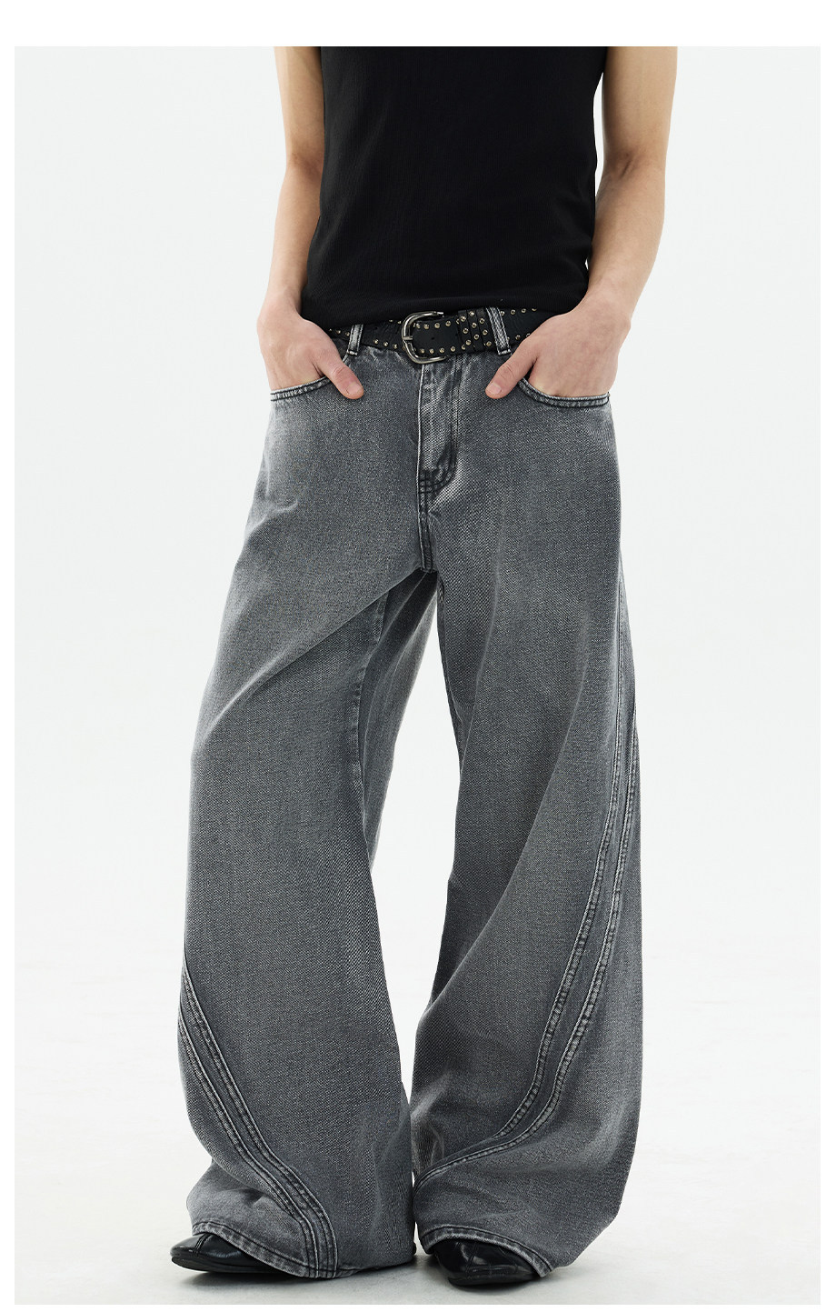Men's Loose Straight Leg Trousers Retro Distressed Washed Curved Jeans Cool And Stylish Design_mkmklike.com