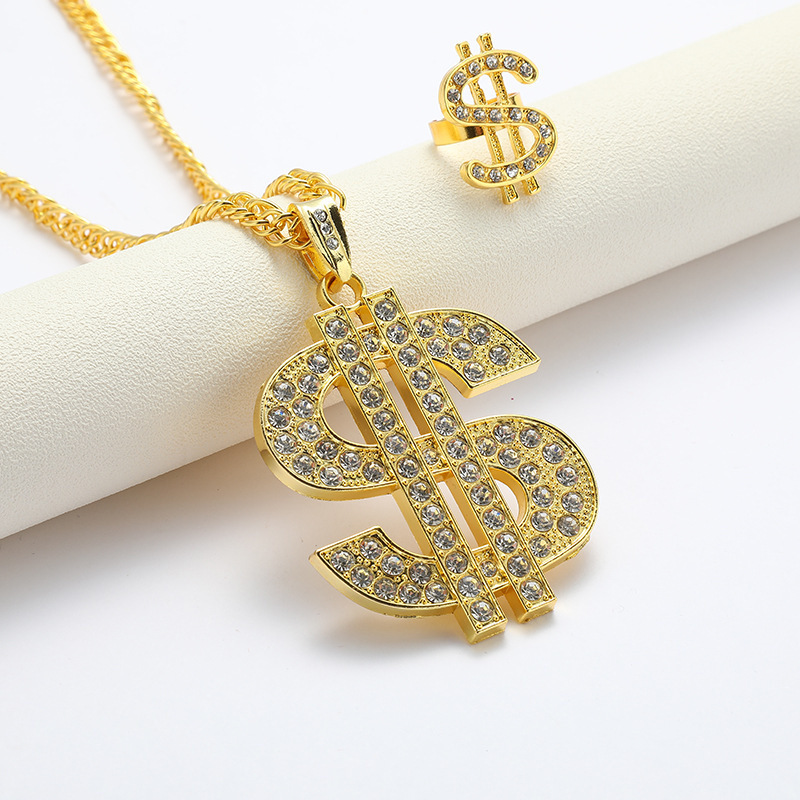 Amazon's Best-selling European and American Simple Fashion Stylish Dollar Symbol Alloy Diamond Stylish Trendy Men's Trendy Large Pendant