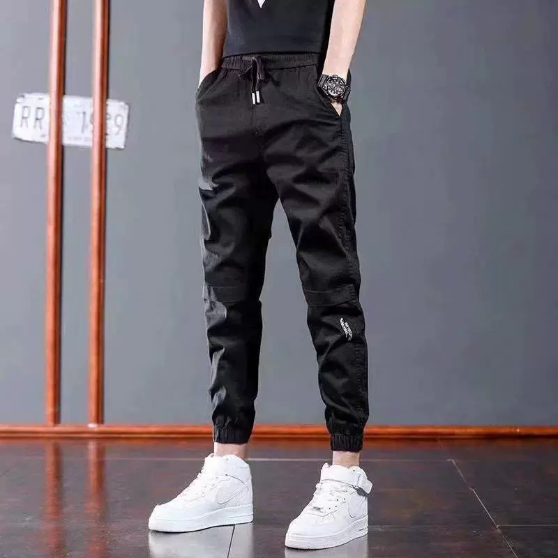 Весенние шнурки рыхлые комбинезисные брюки мужские корейские модные студенты свободные ноги bf повседневные широкие брюки