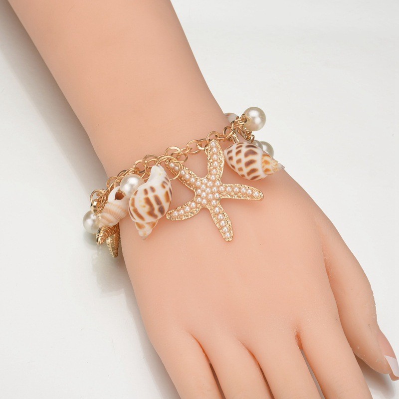 Metal Chain Material 1 Piece Quantity IG Style Beach Starfish Conch Pearl Metal Wholesale Bracelets