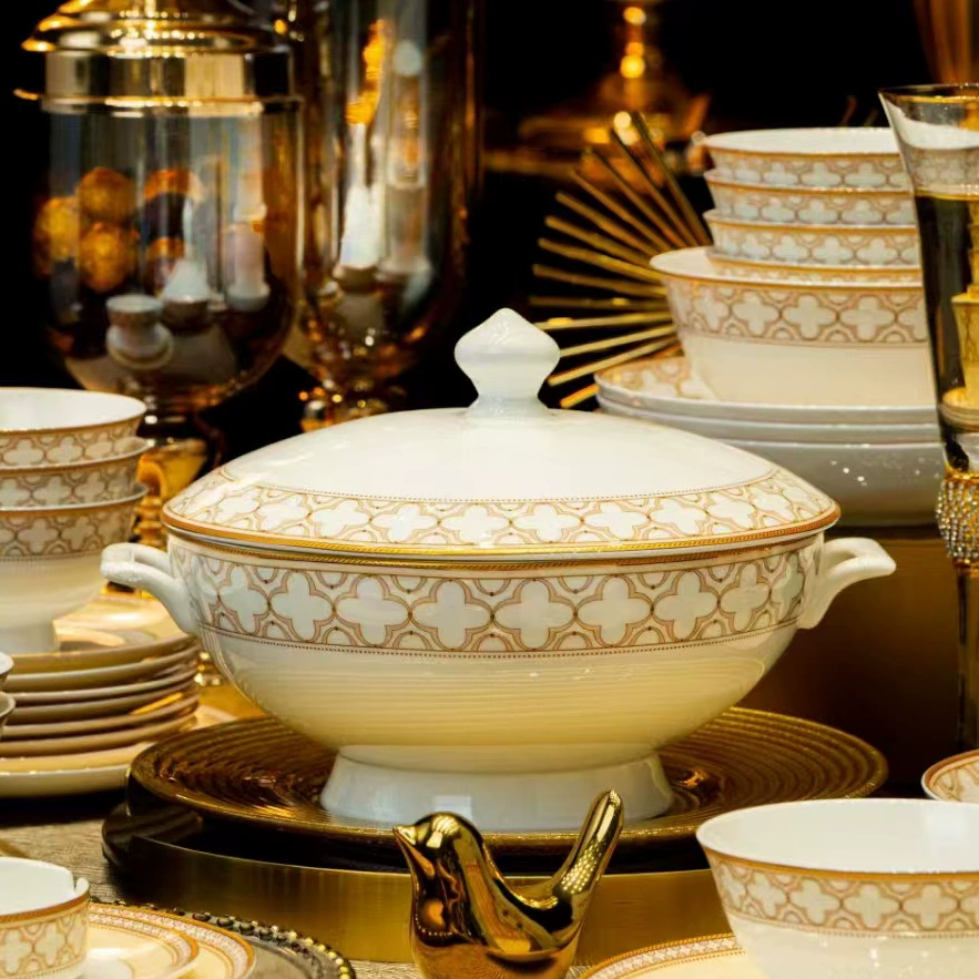 Современная керамическая посуда Jingdezhen 60-глава цветочная серия, миска, тарелка, ложка и тарелка белый фарфор легкий люкс