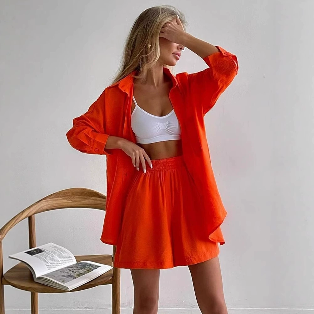 Amazon весенне-осенний свободный элегантный повседневный однобортный однобортный однотонный модный спортивный костюм с длинными рукавами, комплект из двух предметов