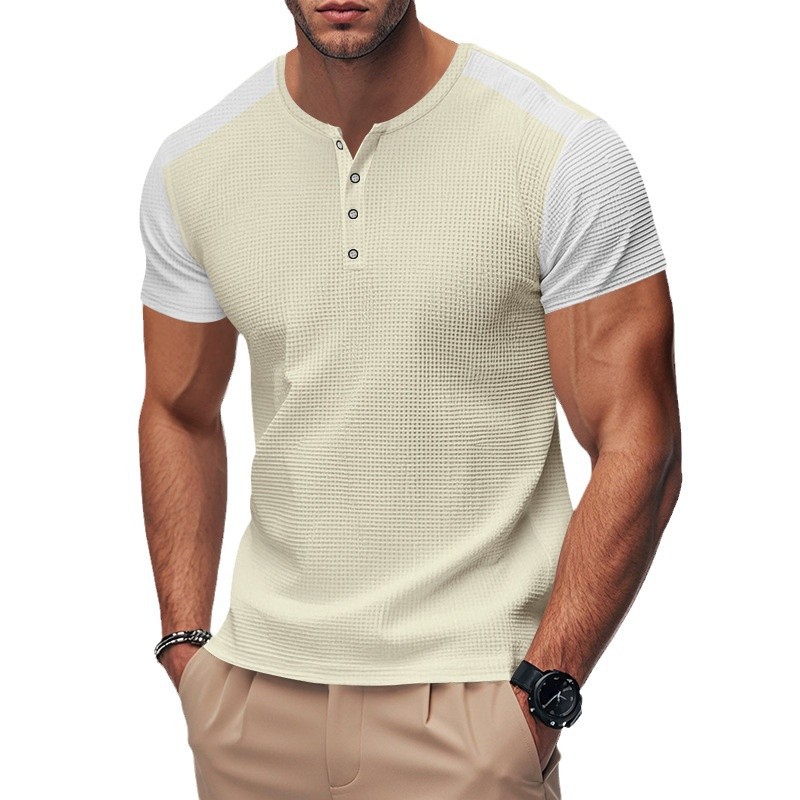 T-shirt henley uomo oversized a blocchi di colore waffle_voghion.com