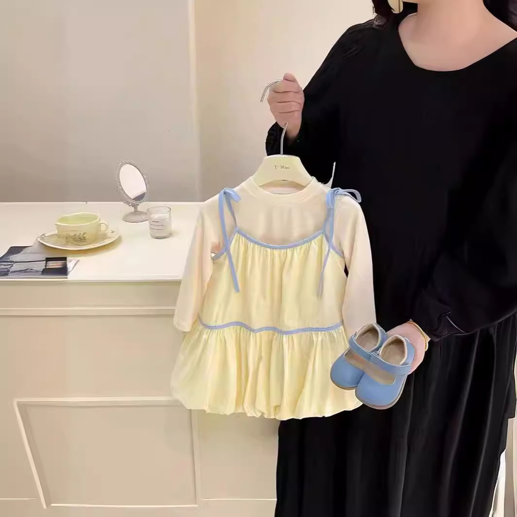 Girls Spring Suit 2025 New Style Suspender Dress Little Girl Sweet Fluffy Bud Skirt Two-Piece Set