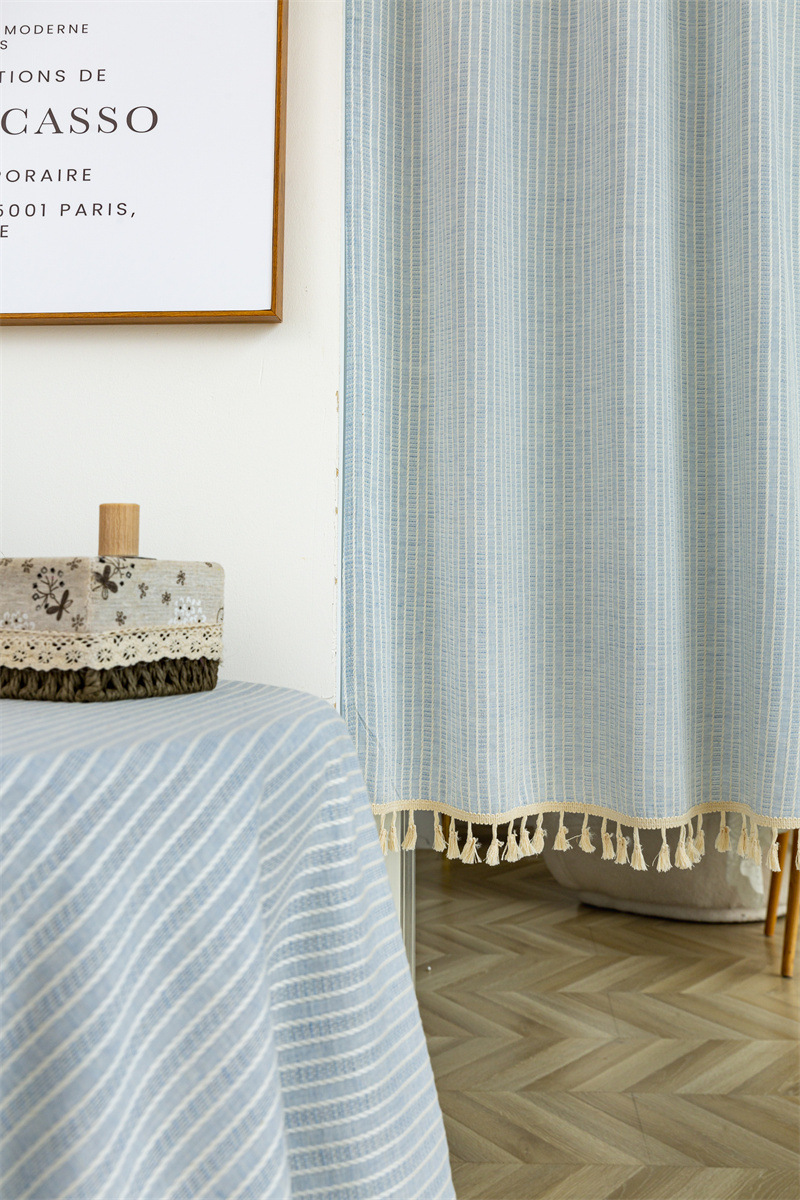 Cortina de puerta de algodón estilo coreano con borlas de fieltro_voghion.com