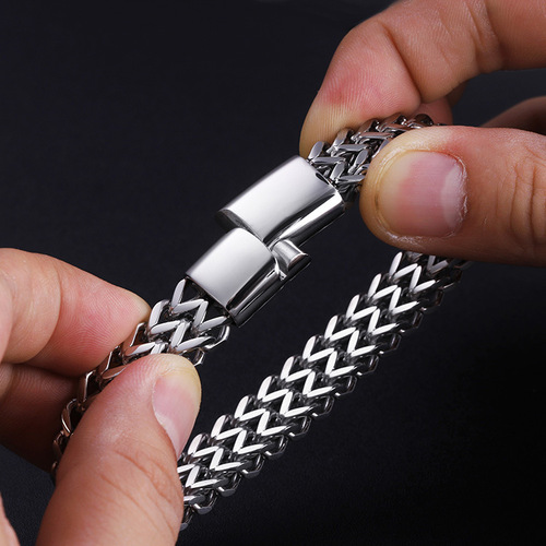  New Arrival: Stylish European and American Men's Square Chain, Exquisite Stainless Steel, Minimalist Design with Magnetic Clasp, Hip-Hop Style Titanium Steel Bracelet